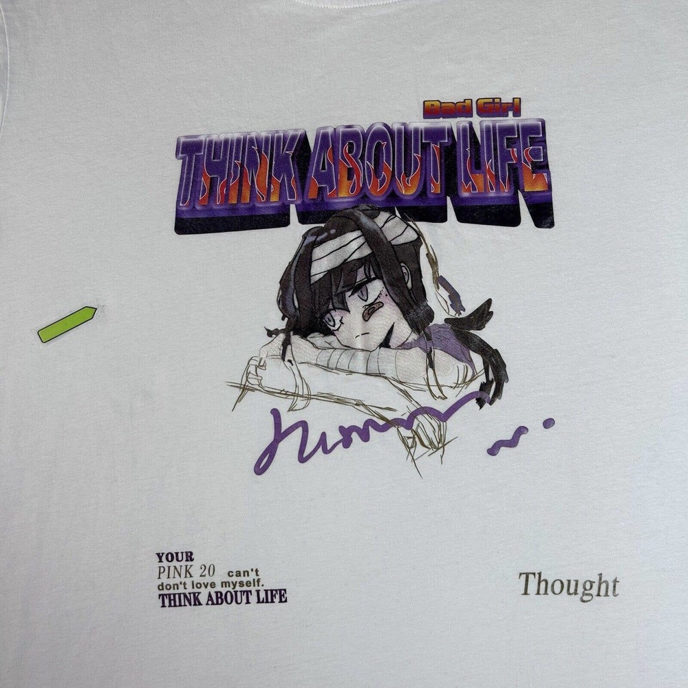 Shein T Shirt XL Bad Girl “Think About Life” Anime Graphic Short Sleeves Tee - Picture 2 of 10